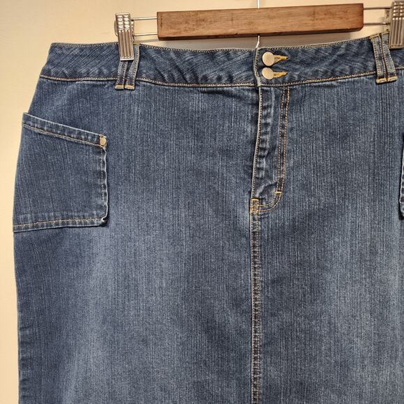 Vintage Y2K Cato Denim Maxi Skirt Size 20W Medium Wash Back Slit Boho Festival - Picture 5 of 11